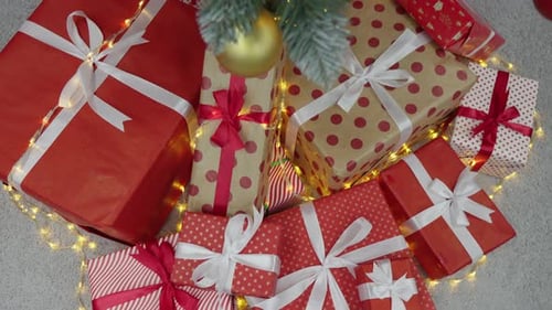 Christmas Tree and Presents from Overhead Camera Angle