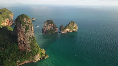 Breathtaking Limestone Cliffs on Tropical Railay Beach, Krabi, Thailand, Aerial View