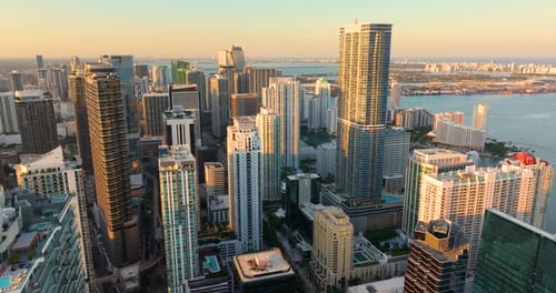 View From Above of Skyscraper Buildings in Downtown District of Miami Florida USA American City with
