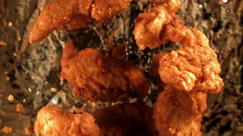 Crispy Fried Chicken Pieces Close Up Aerial View