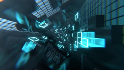 Cyan Neon Triangular Sci Fi Tunnel Background VJ Loop l 4K