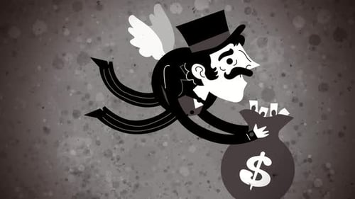 Sketch Animation of Flying Businessman Carrying Money Bag
