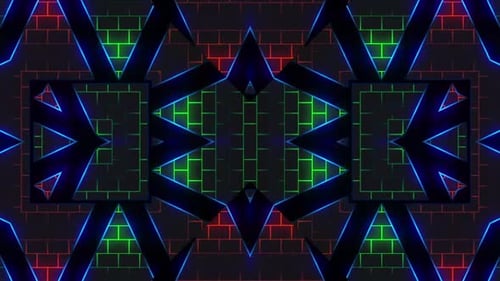 Vibrant neon geometric shapes creating dynamic abstract patterns