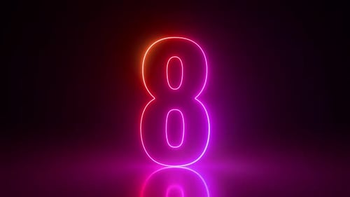 3D-animierter Countdown von 10 bis 1, rosarot leuchtende Neonzahlen von zehn bis eins