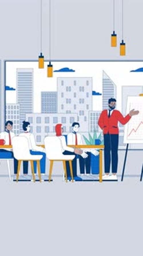 Flat Design Business Meeting Animation with City Skyline