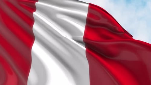 Realistic Waving Peru Flag Animation with Blue Sky