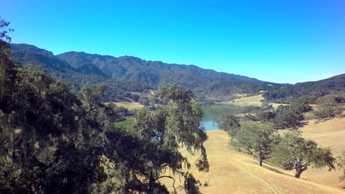 Aerial View of Gorgeous Mountainside Lake on Sunny Day 6 Above