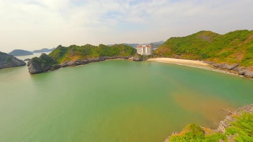 Cinematic FPV Flight Close To Rocky Formations On Cat Ba Island Vietnam