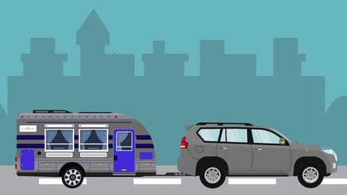 Flat Design SUV Towing Travel Trailer Animation Loop