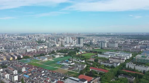 Aerial View of Yangzhou Cityscape and Historic Architecture in Jiangsu China
