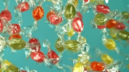 Super Slow Motion Multicolored Lollipops Filmed on a Highspeed Camera at 1000 Fps