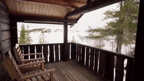 Vacation Wooden Cabins In The Mountains Near Verran Municipality, Indre Fosen, Norway. Close-up Shot