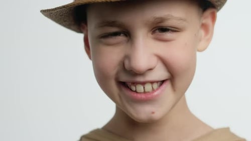 Teen Boy Toothy Smiling on White Background Happy Caucasian Boy Face Close Up