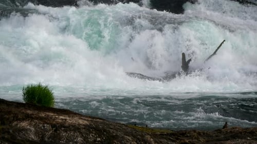River Watefall Nature Scenery of Pure Clean Water Cascade Pouring Down