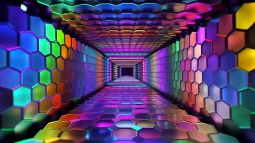 Futuristic Neon Hexagon Tunnel Loop