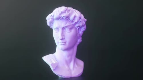 Futuristic 3D David Bust with Neon Light Rotation