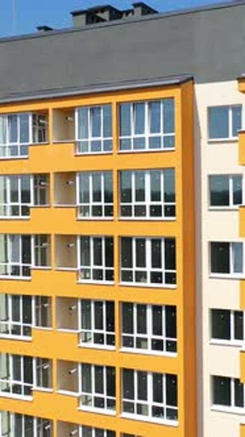 Street of residential area. Drone view of contemporary apartment buildings