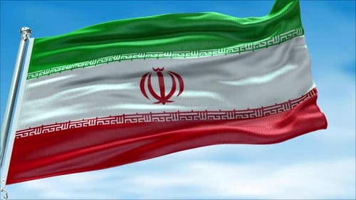 Realistic Waving Flag of Iran Against a Blue Sky
