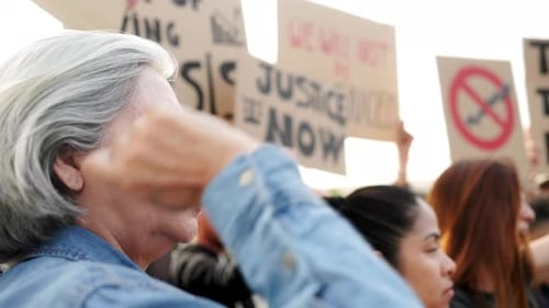 Protest against economic crisis and inflation on the streets. Anti-bank crowd of people marching for
