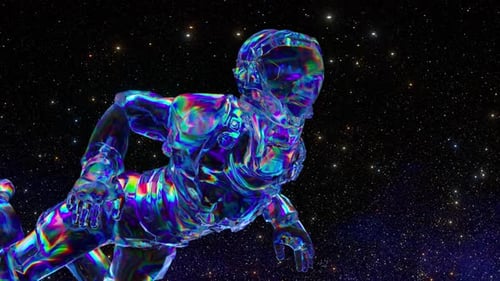 Abstract Astronaut Floating in Space with Iridescent Shimmer