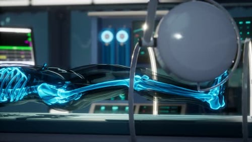 Futuristic 3D Human Skeleton Scan in Medical Lab