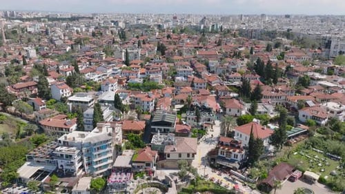 Aerial Panoramic View of Houses in Old Town District Buildings in Residential Urban Boroughs in