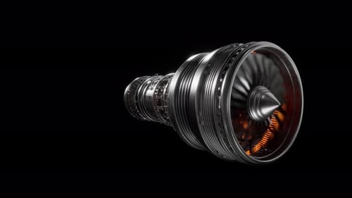 3D Model Detailed Of Generated Engineering Turbine. Aircraft Engine Animation