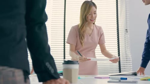 Group of young businessman and businesswoman people working in office.