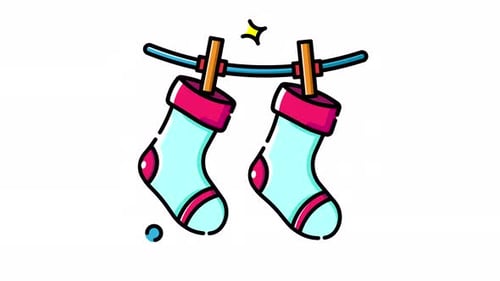 Flat Design Sparkling Animated Socks on Clothesline