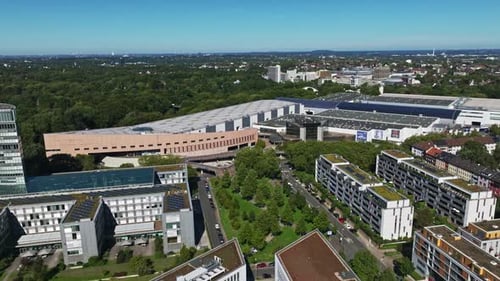 Aerial view of Messe Essen, the exhibition center of the city of Essen, Germany