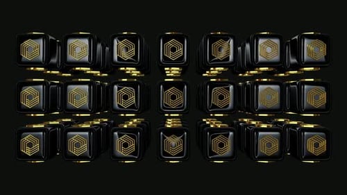 Gold Hexagon Pattern on Black Cubes Abstract Motion Background