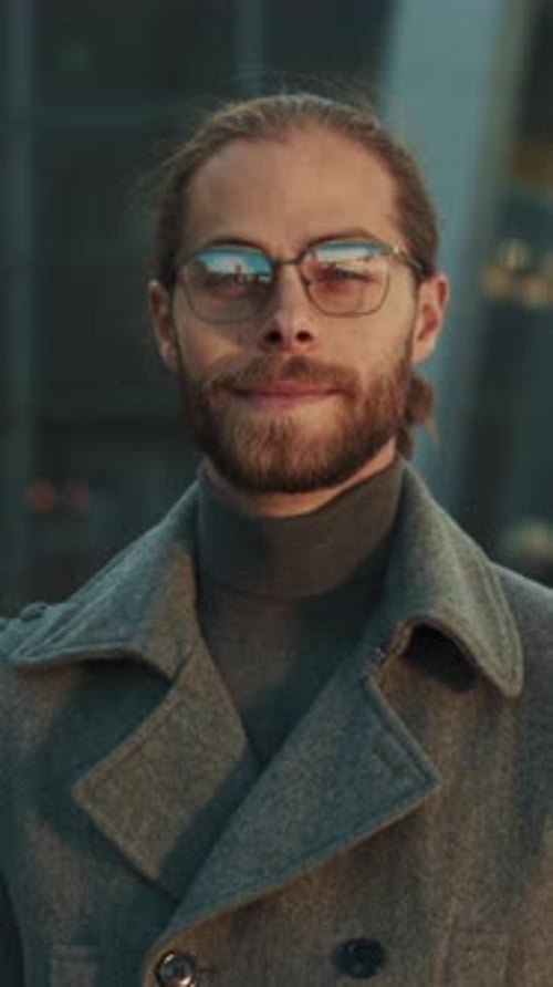 Portrait of Confident Urban Explorer Stylish Individual in Wool Coat Reflects City Life and Casual