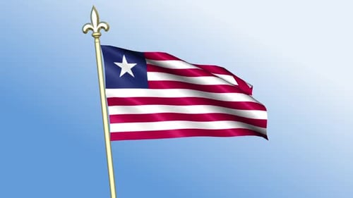 Liberia National Flag Waving Animation with Golden Pole