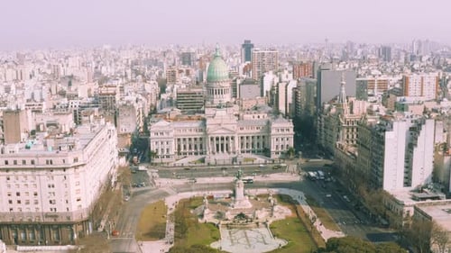 AERIAL - Argentine National Congress building, Buenos Aires, Argentina, lowering
