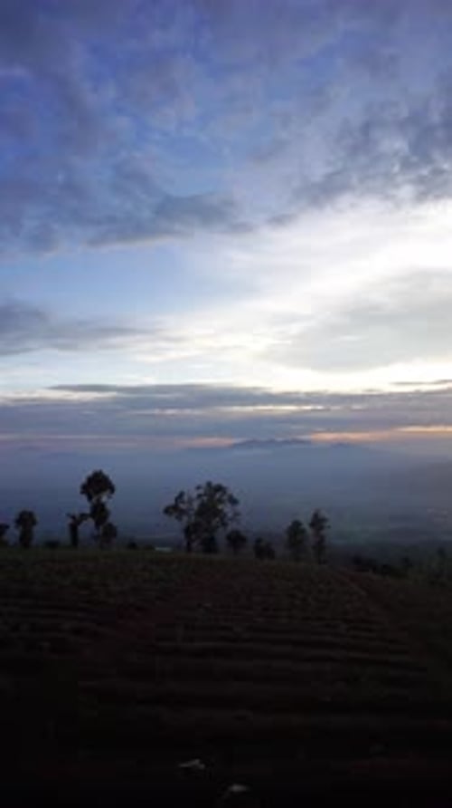 beautiful view of Mount Cikuray with clear skies in the morning when the sun rises