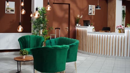 Empty Hotel Reception Lobby with Classy Expensive Decor