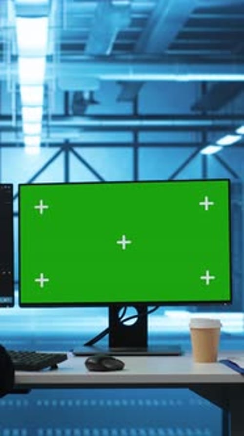 Vertical Video Multiethnic Team of Engineers Overseeing Server Clusters Using Mockup Monitors