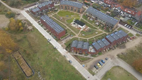 Modern Eco-Friendly Housing Development Aerial View