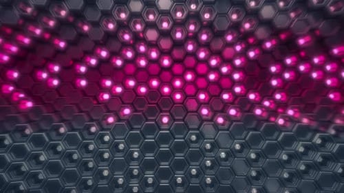 Pink And Black Steel Hexagons Lit With Led Lights In Vertical Wavy Motion Loop