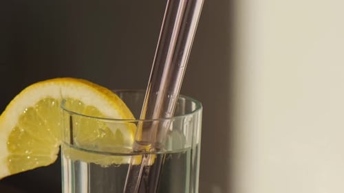Refreshing Lemon Water Drink with Glass Straws