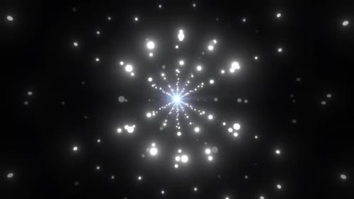 Abstract glowing particles moving through dark space tunnel