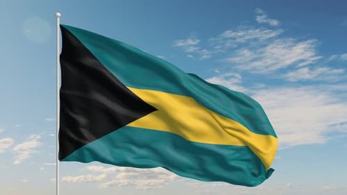 The Bahamas National Flag Waving in Realistic Slow Motion