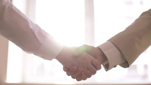 Close Up of Men Shaking Hands in Office