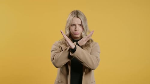 No Never Businesswoman Rejecting Gesture Stop Crossing Hands Ban Timeout