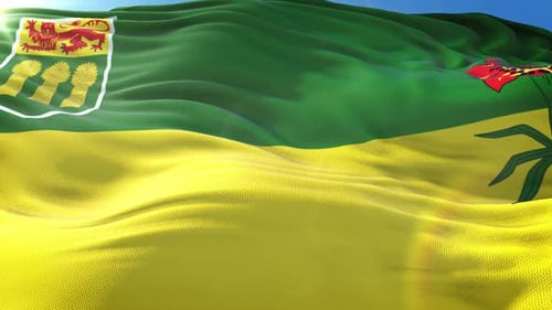 Zoom In Realistic Flag Of Saskatchewan 4K