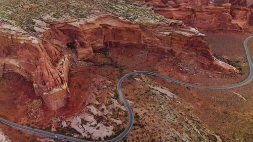 Red huge rocks of Zion National Park in Utah, USA. Wavy road circling the gorgeous mountains
