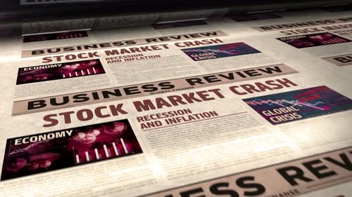 Stock market crash and business crisis newspaper printing press