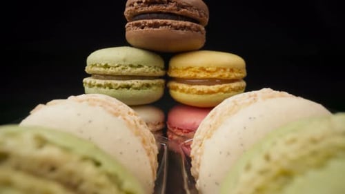 Tower of Various Flavored Macarons Stacked