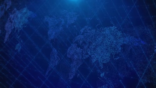 Futuristic Digital World Map Background with Connecting Network Grid