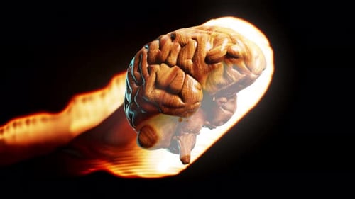 Conceptual 4K animation of a brain on fire